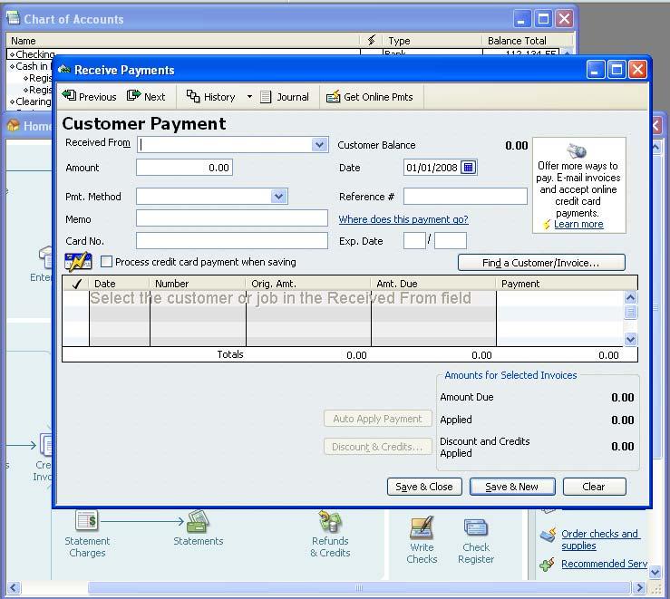 Step 2 Receive Payment This is the step that records the link between the money that was received and the invoice previously generated for the customer: job.