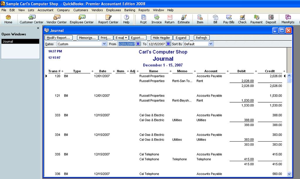This report, by default, in QuickBooks Premier Version 2003 includes the feature of collapsing the detail lines for the same account into one line.