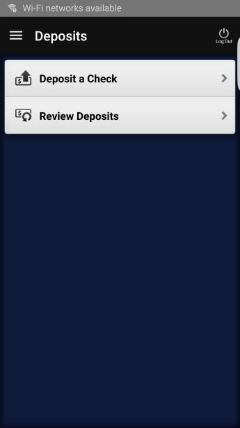 Figure 4 Deposit Menu Select Check Front option to begin capturing an image of the
