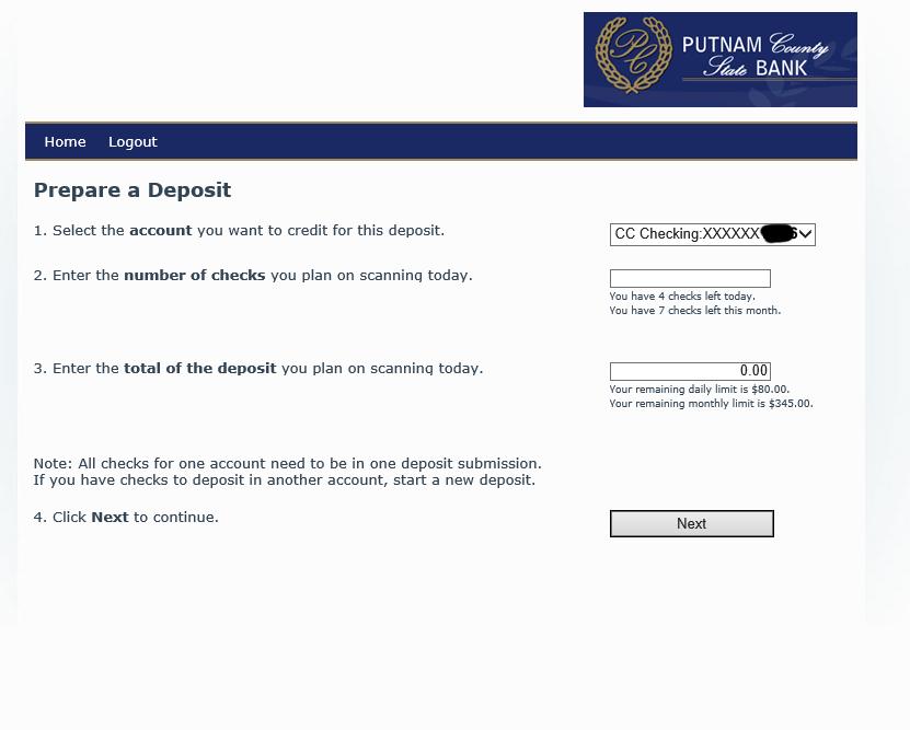 Creating a Flatbed Scanner Deposit From the Home page, select Create Deposit. The Prepare a Deposit page appears. Select an account where this deposit will be made.