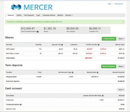 USING MERCER DIRECT ONLINE Mercer Direct Online is the section of the secure member website where you can monitor, transact and manage your Mercer Direct investments.