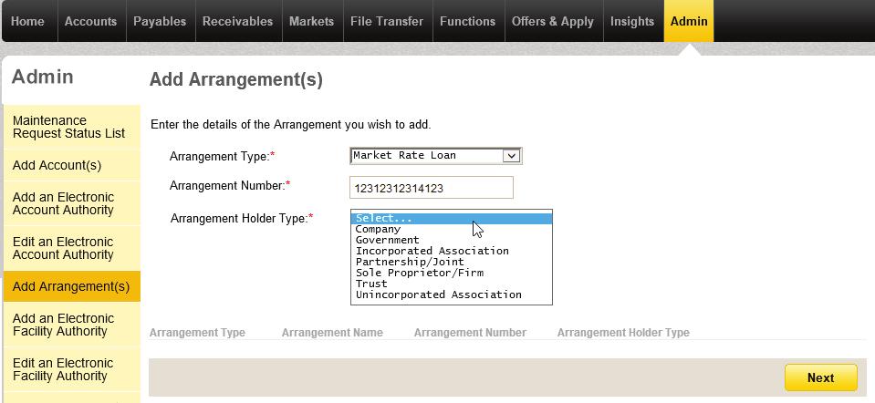 5. Select an Arrangement Holder Type from the drop down menu. Click Add.