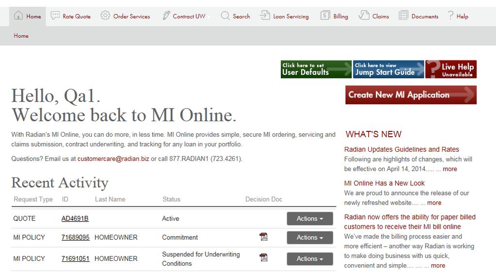The MI Online Home Page MI Online Home Page offers: An overview of new system enhancements in the What s New