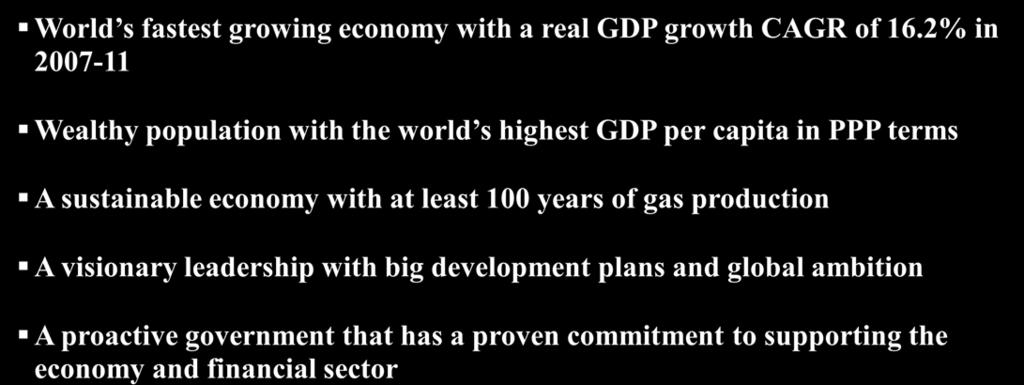 Qatar: Key Opportunities Key Opportunities World s fastest growing economy with a real GDP growth CAGR of 16.