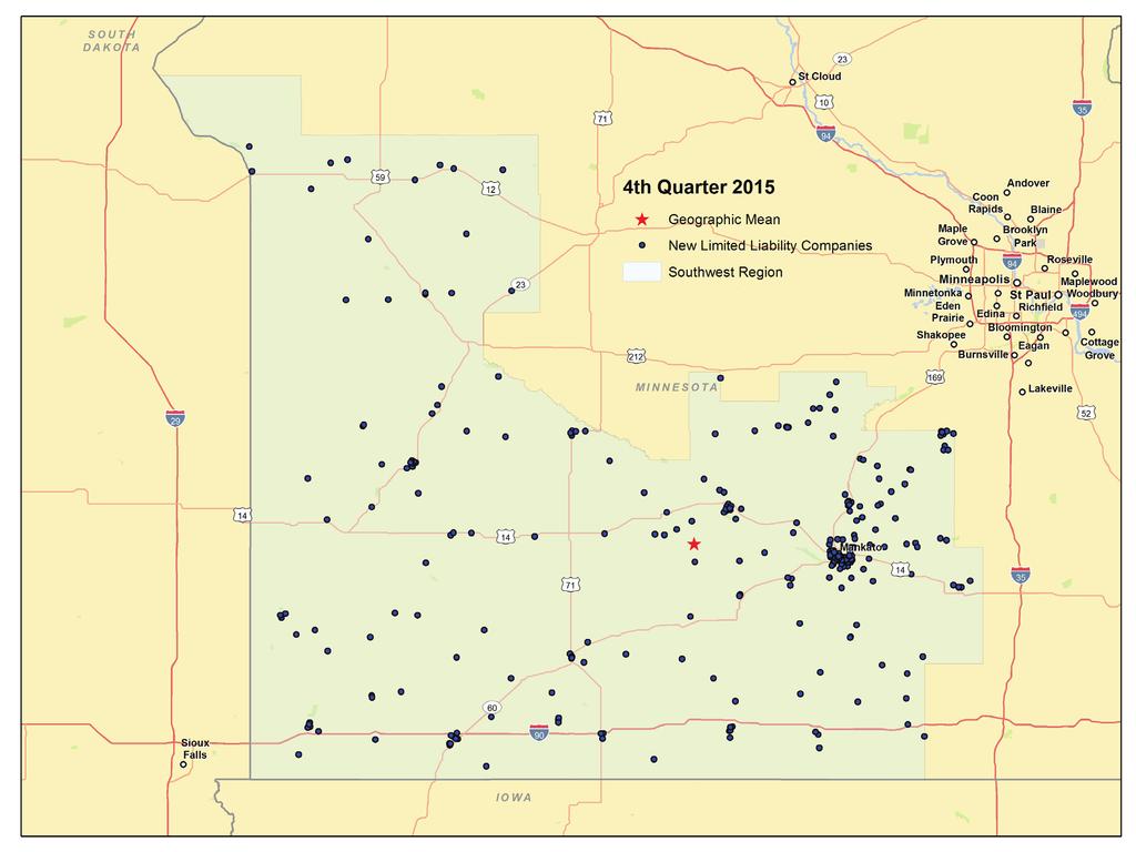 Business Filings The first map shown below is a visual representation of new limited liability company formation around the Southwest Minnesota planning area in the fourth quarter of.