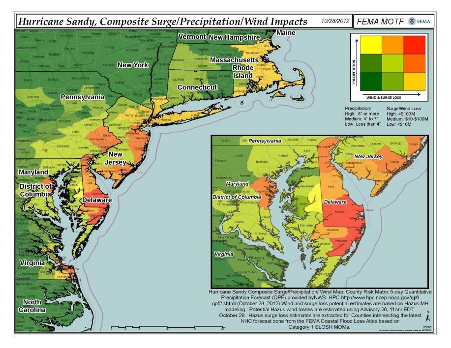 Hurricane Sandy Risk Matrix-Pre-Landfall The relative County