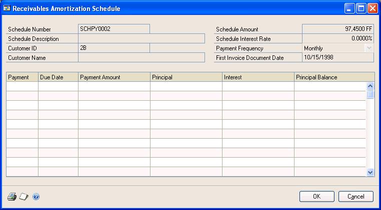 CHAPTER 13 SCHEDULED PAYMENTS Viewing amortization schedules Amortization schedules are created when you choose the Calculate button in the Receivables Scheduled Payments Entry window.
