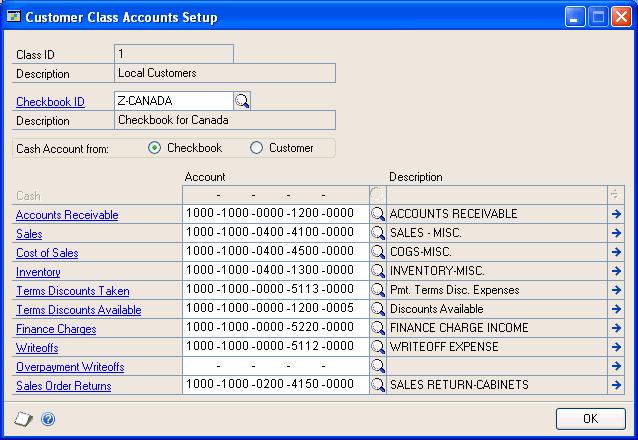 PART 1 SETUP AND CARDS Setting up customer class default posting accounts You can set up a unique set of default posting accounts for each class.