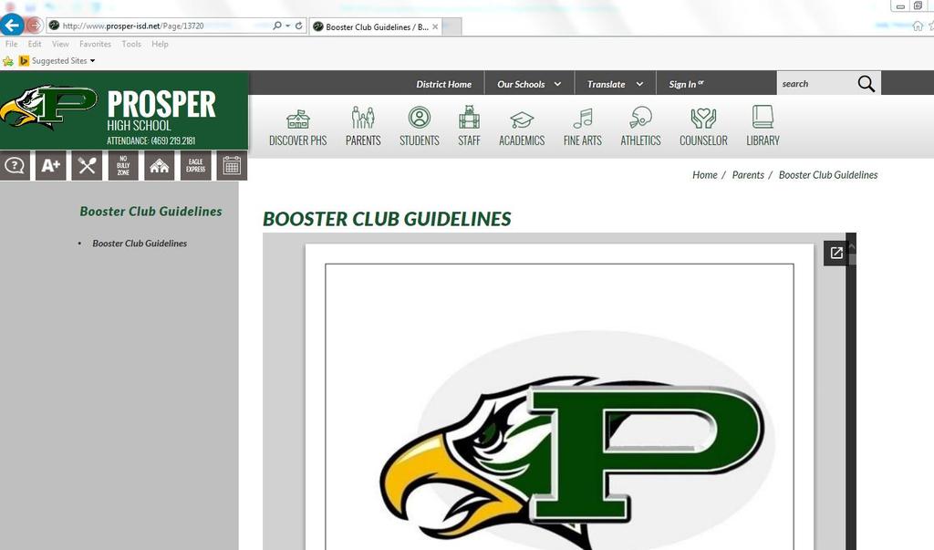 Booster Club Information on Website
