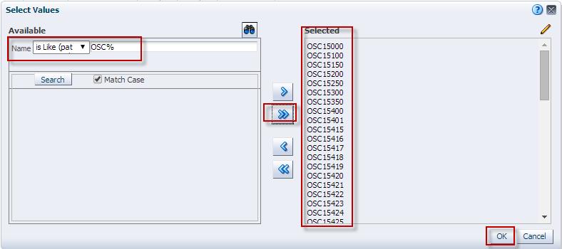 You can also select the pattern and click the values you want to select 5) Pass the following parameters Ledger Name Modified Accrual Fund - 31011