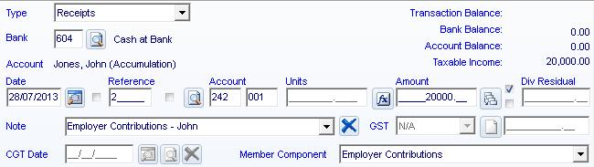 Task 1.3 - Employer Contributions Click New Type Input R to select Receipts.