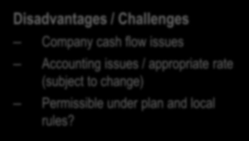 Likely no broker involvement Disadvantages / Challenges Company cash flow issues