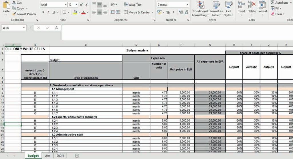 STEP 2 In the project budget document, sort each budget line into direct or indirect costs categories VFM BUDGET TEMPLATE: OWN BUDGET DOCUMENT: Download the VFM budget template Open the template and