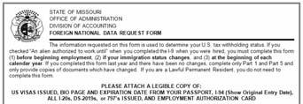 Foreign National Data Request Form Who must complete the form Alien authorized to work until When must the form be