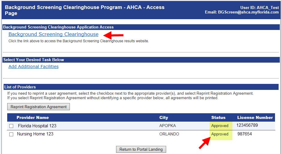 the Background Screening Clearinghouse Program Access Page you will see your