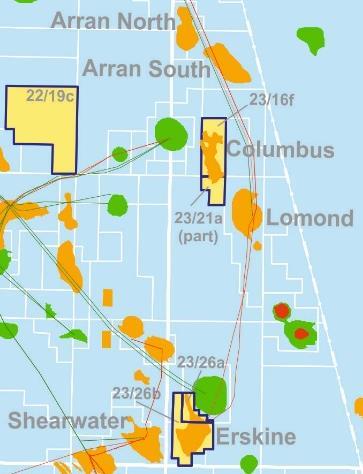 COLUMBUS OFFTAKE ROUTES AND TIMING Serica holds 50% equity and operates Columbus, an undeveloped gas condensate field located in UK Central North Sea, 8km north of the Lomond Platform Ongoing