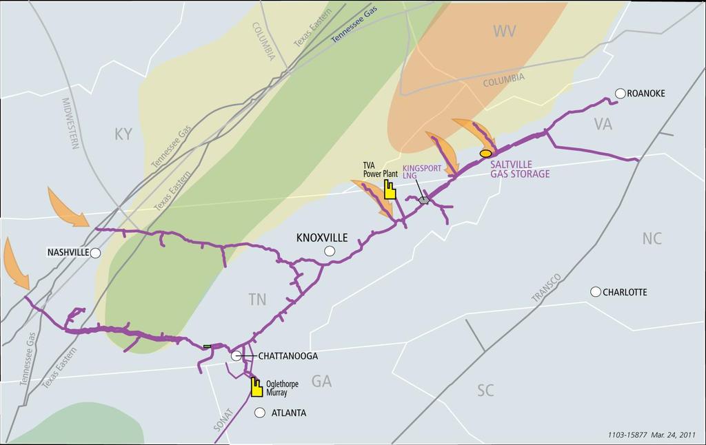 East Tennessee Natural Gas Pipeline ETNG Operating Totals: 1,517 mile interstate