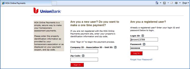 Registered homeowners will enter their Login ID and password to enter the site as shown in Figure 2.