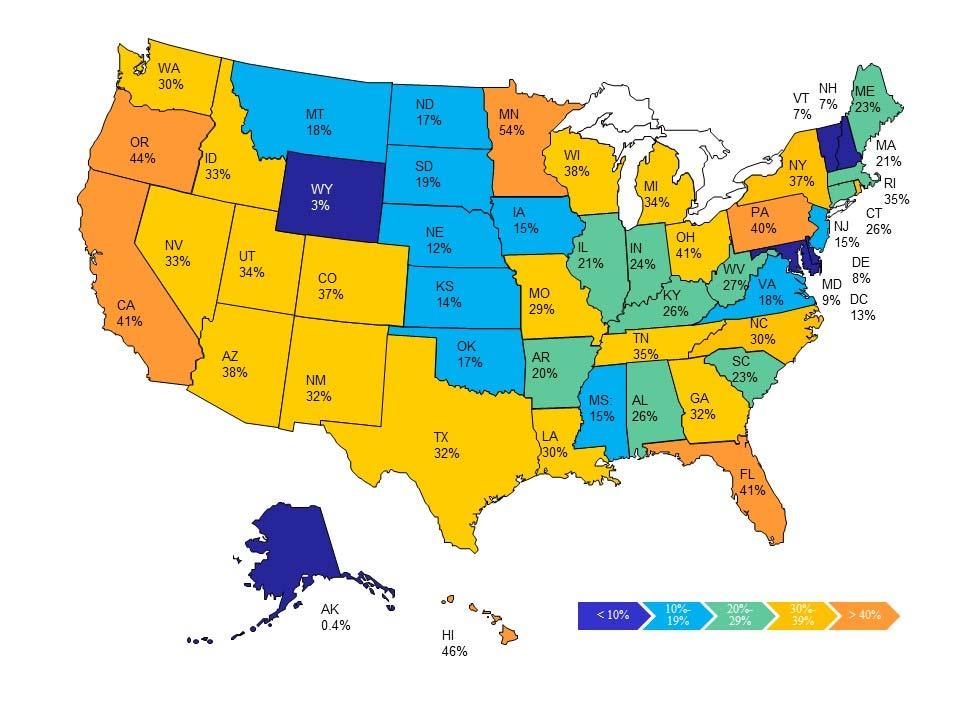APPENDIX A: MA PENETRATION, BY STATE, 2015 Medicare Advantage Penetration, by State, Dec 2015 National Average = 31 Note: Does not include enrollment in Guam, Puerto Rico, Virgin Islands, and