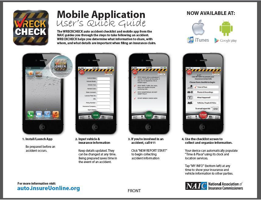 Tips for teenage drivers Download the WreckCheck app to your smartphone.