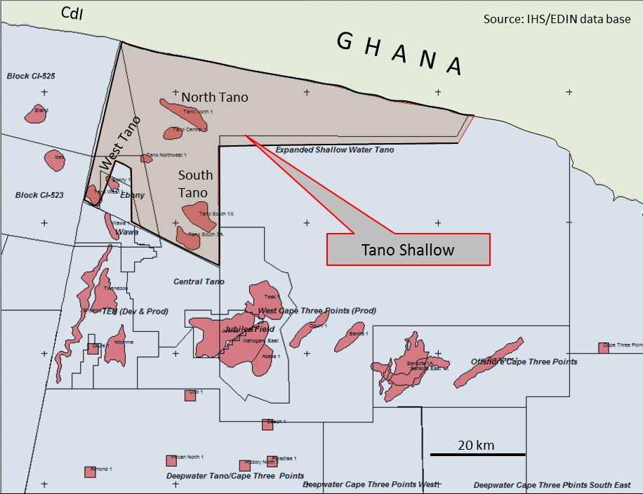 Ghana: Three Discoveries in the Tano Basin EXPANDED SHALLOW WATER TANO BLOCK SIGNED APRIL 2014; EFFECTIVE JANUARY 2015 combined surface area of 373,000 acres