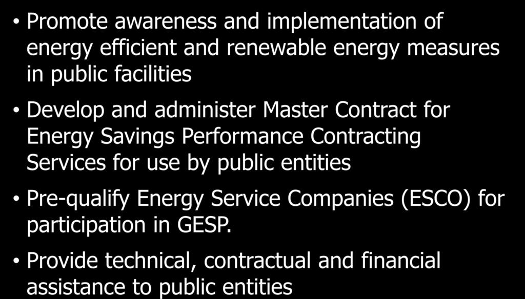 Performance Contracting Services for use by public entities Pre-qualify Energy Service