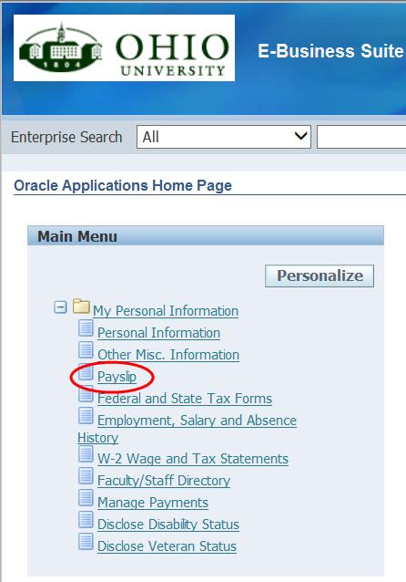 MPI Manage Payments/Direct Deposit VIEW YOUR PAYSLIP FOR MULTIPLE DIRECT DEPOSITS 1. To return to the Oracle Applications Home Page, click Home.