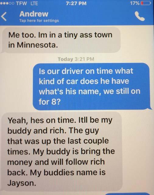 On April 6 th 2017, co-conspirator 2 called Andrew Baldwin at 9:51 PM MST.