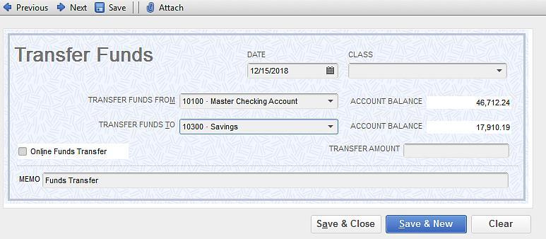 Transferring Money between Accounts Transferring Money between Accounts The Transfer Funds feature in QuickBooks allows you to move money from one balance sheet account to another.