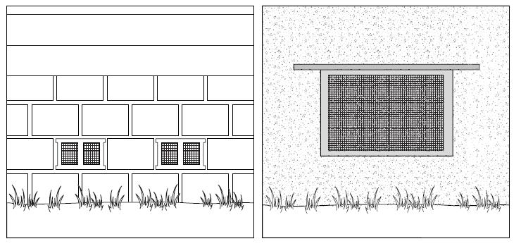 Sample Openings Concrete block turned sideways (insect screening shown) Wood