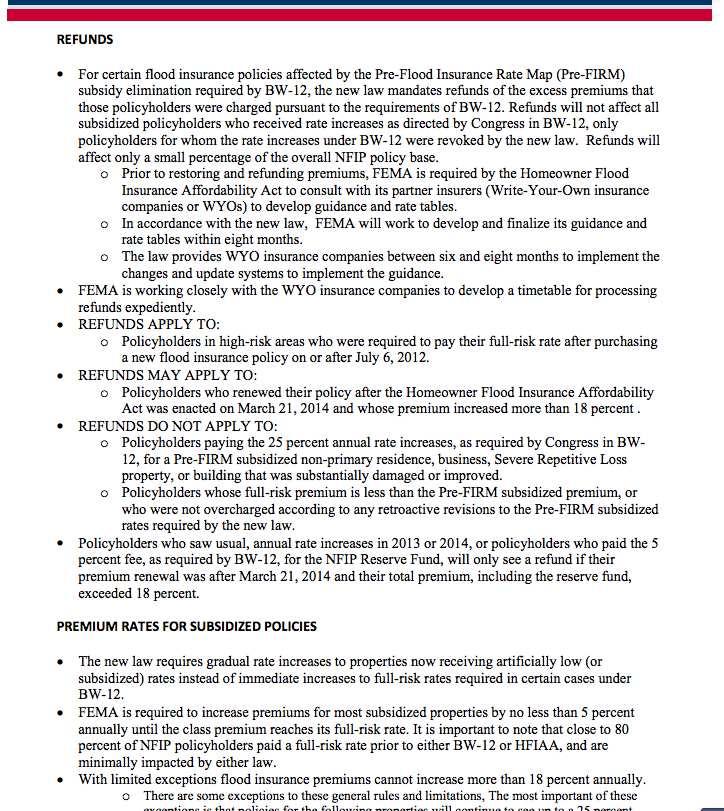 HFIAA Overview Page 2 Page 2 focuses on the Refund Issue: Pre-FIRM Excess Premiums Requires coordination between FEMA and WYO Premium Rates for Subsidized Policies Notes that 80% of current NFIP