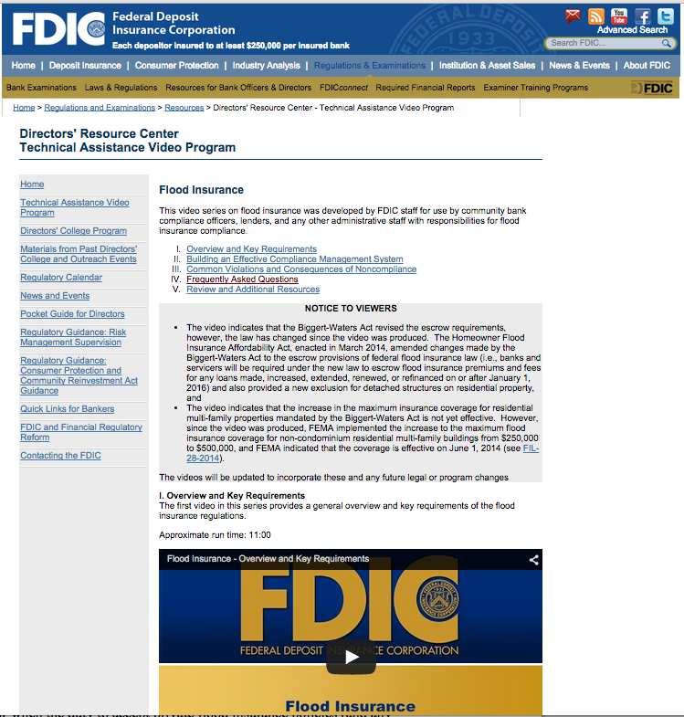 FDIC Issued Its Flood FAQs https://www.fdic.
