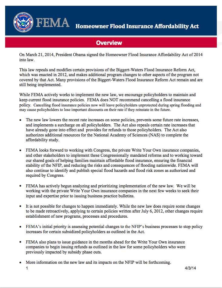 HFIAA Overview Page 1 Page 1 includes statement of BW repeal on certain sections Notes rate increase reductions,