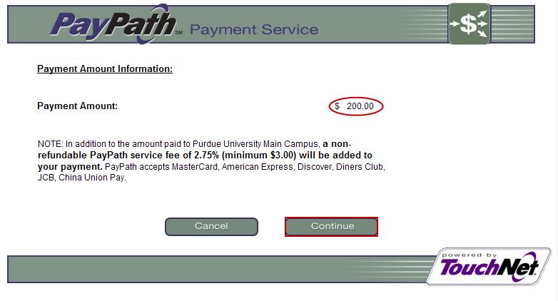 Check your payment amount. Click Continue.