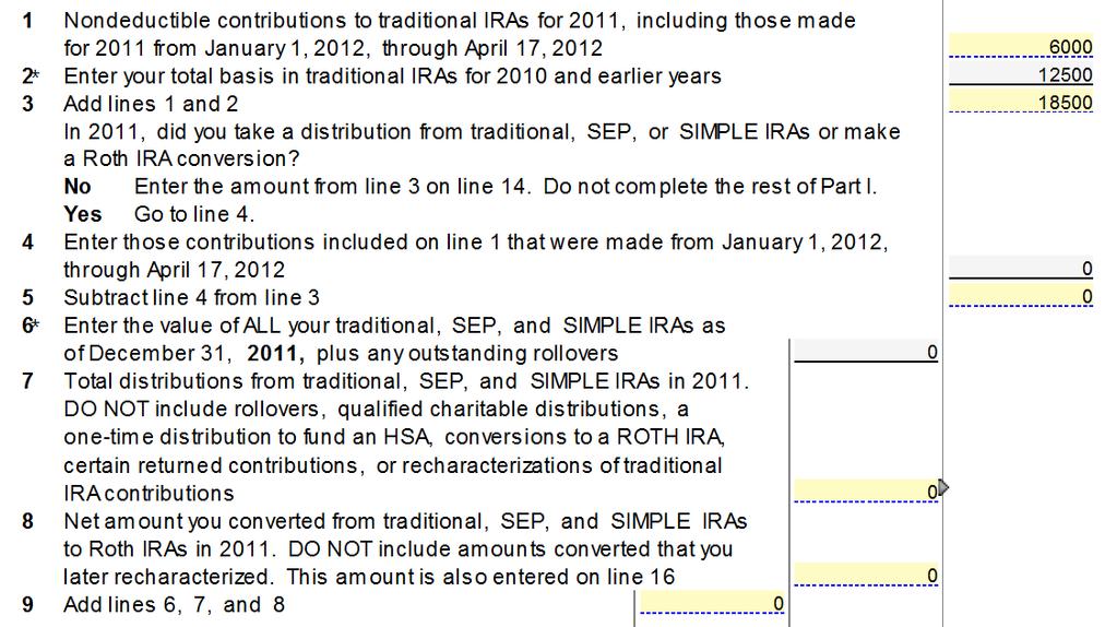 Taxpayer must provide the amount for entry into Line 2 (basis for earlier years).