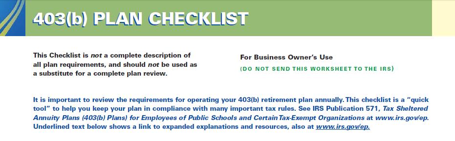 IRS Resource 403(b) Plan Checklist