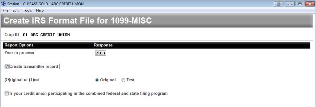 SUBMITTING 1099-MISC TAX DATA TO THE IRS DEADLINE: Submit data to IRS by January 31 Regardless of who is printing your forms, your credit union is responsible for reporting data to the IRS according