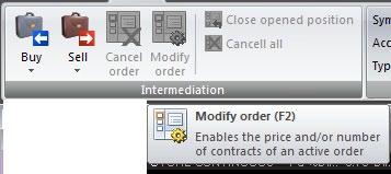 3. ORDERS MODIFICATION (F2) The command Modify order enables to change the price of the active order, selected in a