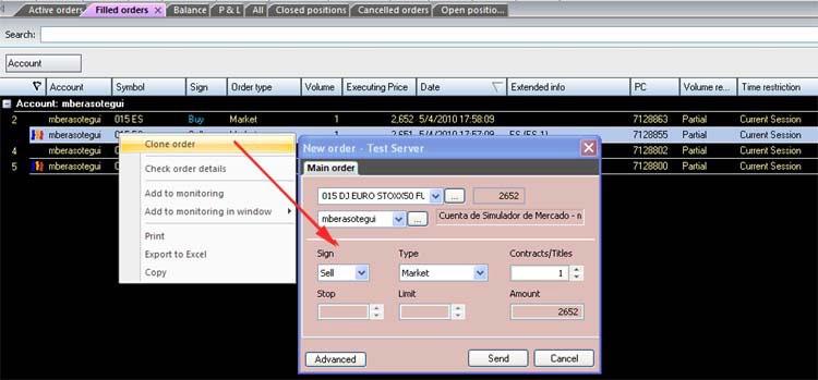 6. Orders CLONING From the flap Broker Access or from Visual Chart Orders Manager, we can make different types of operations with the orders, between these options we can find the orders cloning.