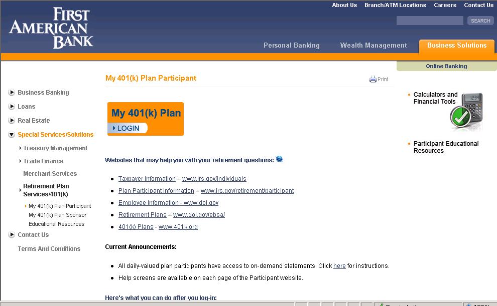 4. Click on the login box for 'My 401(k) Plan'.