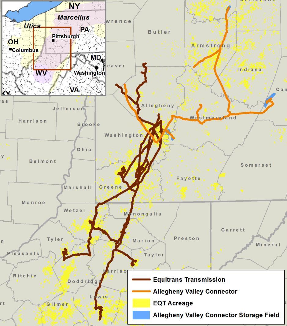EQT Midstream Transmission Allegheny Valley Connector EQT acquired December 2013 200 mile FERC-regulated