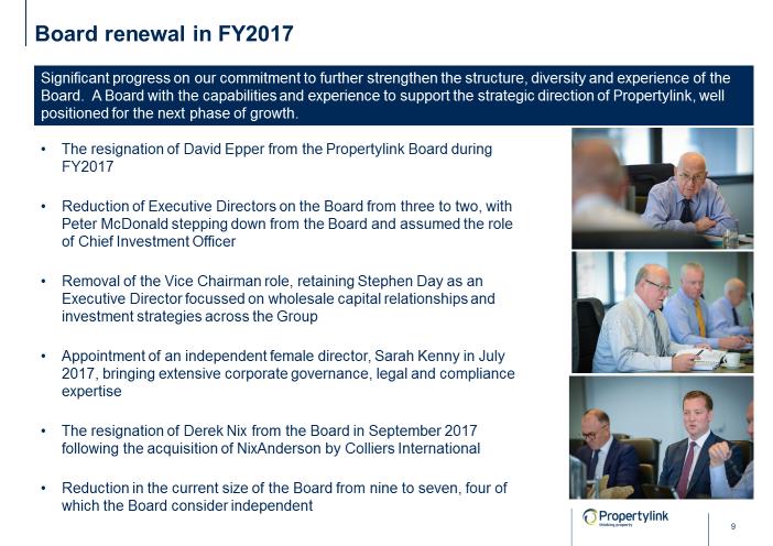 A focus for the Board since listing on the ASX, has been the review of the size and composition of the Board. As part of this, an independent review was undertaken during the year.