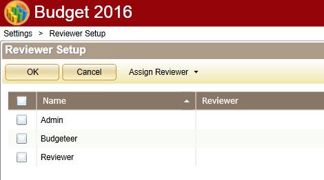 Click in the Reviewer column to assign a reviewer to a user.