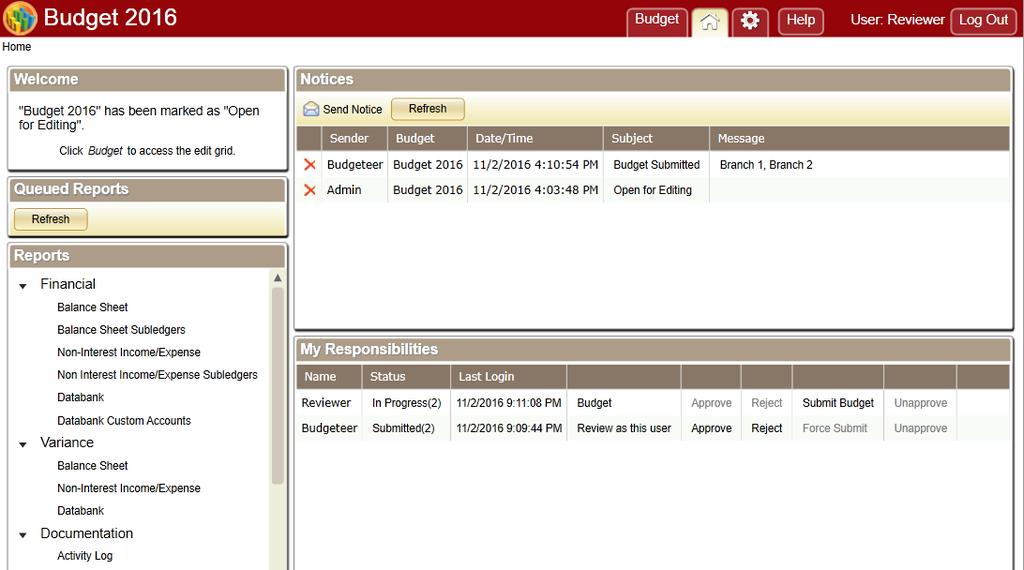 Review and Approval Process (Administrators and Reviewers) At the bottom of the Home tab is the My Responsibilities panel.