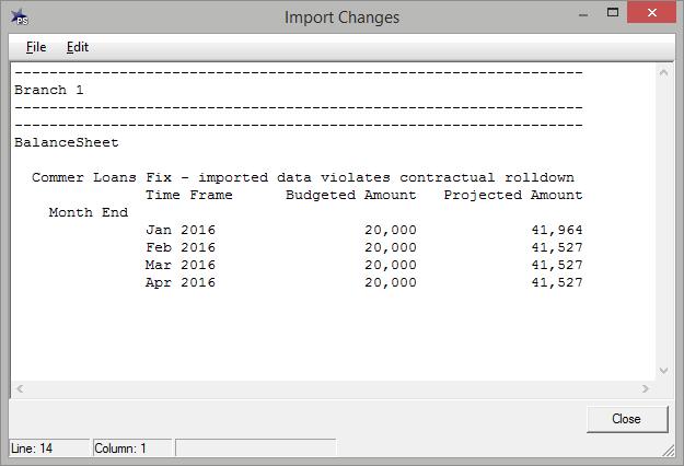 statistical value conflicts with the balance In the example below, the month-end balance sheet values for the Secured Install account at the Omaha branch could not be imported for January-June.