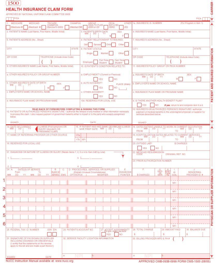 Understanding your ChiroTouch-Generated CMS 1500 Health Insurance Claim Form Click on any box on the claim form below for a guide to entering this information into ChiroTouch.