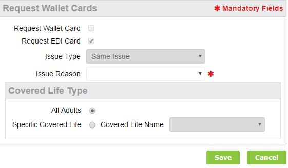 b) Order Cards Select the Order Cards link found in the Task Center. The Request Wallet (Benefits) Cards screen will open.