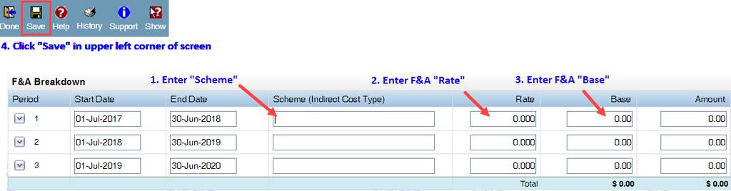 Enter subaward personnel costs in the Personnel section of the Subaward Budget Summary screen. Click the Detail button to the left of the subaward individual for which you are budgeting.
