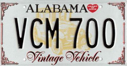 Titling & Registration From Alabama Department of Motor Vehicles: Sponsoring Organization: N/A Code Section: Section 40-12-290 Primary Tag Type(s): Secondary Tag Type (s): Vintage Vehicle VQ