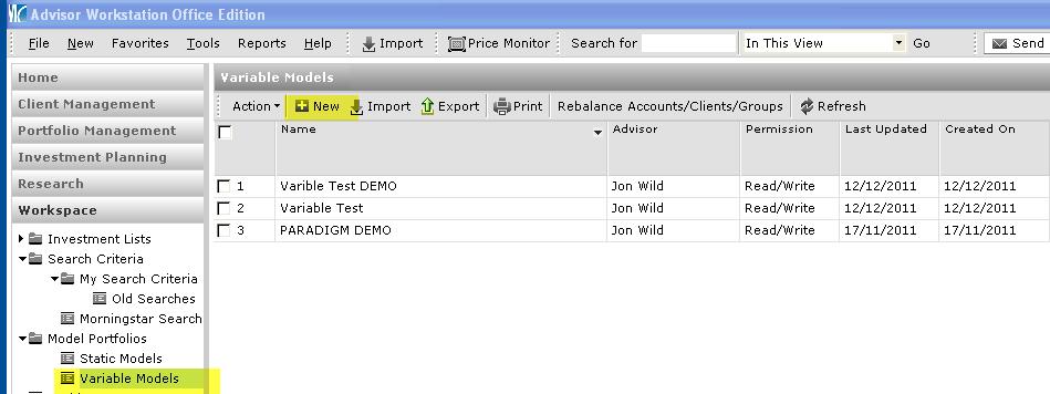 Model Portfolios Variable models The functionality that existed under Position Accounts in the last release has now been moved to the Variable Models option in Workspace.